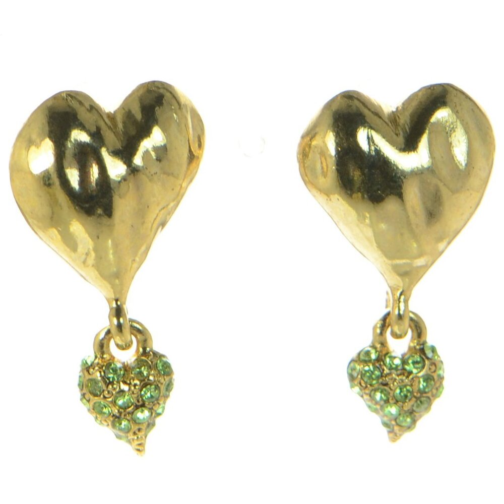 Oscar de la Renta  Double Heart Goldtone Drop Earrings